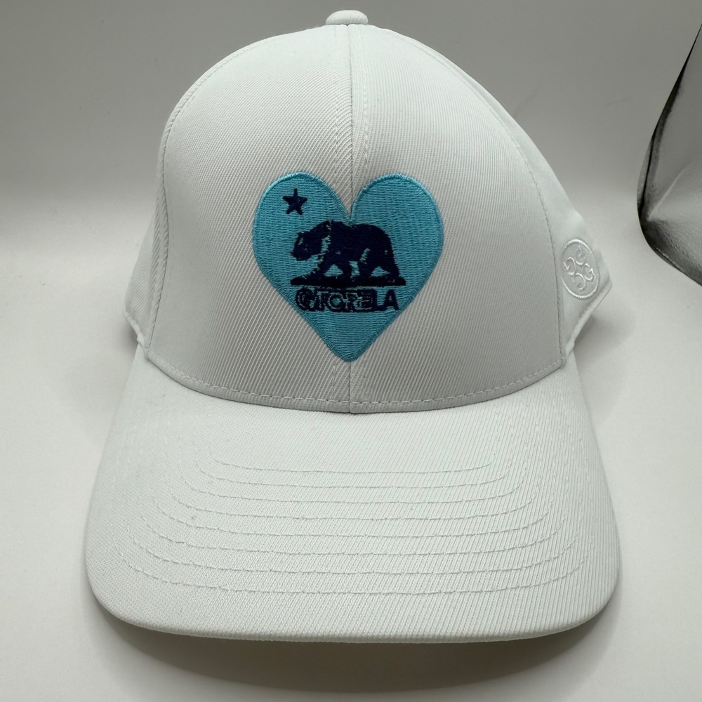 G FORE Men‎ White Flexfit 110 Baseball Cap with California LA Bear Heart Logo OS